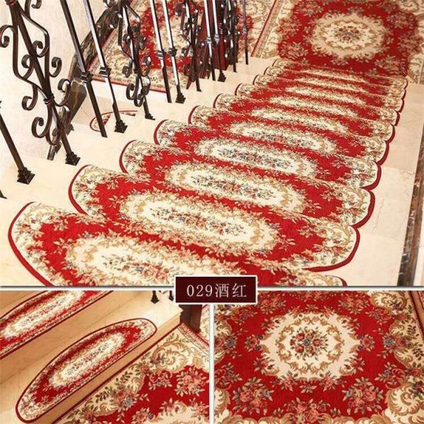 Luxury Hotel Step Rugs Carpet Wine Red Color Grid Pattern Classical Style