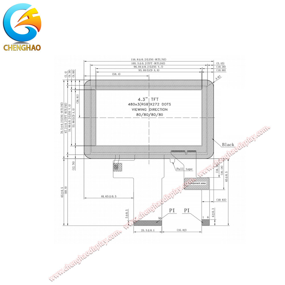 4.3 Inch 480x272 TFT LCD Touch Screen 24 Bit Parallel RGB Interface