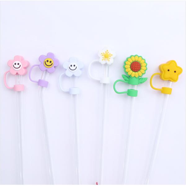 3D Flower Design Silicone Straw Cap 100% Bpa Free Non Toxic Safe Silicone Toppers For Cup Straws