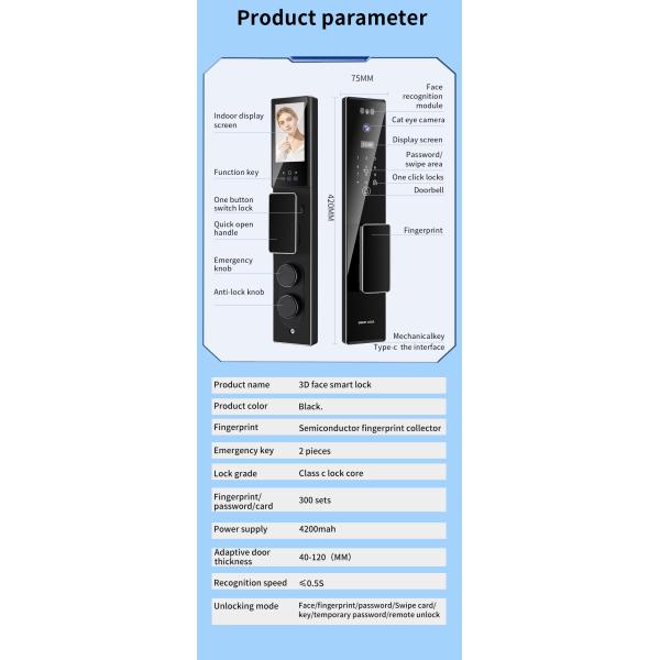 5000Mah Rechargeable Battery Face Door Lock Tuya App With Video Intercom