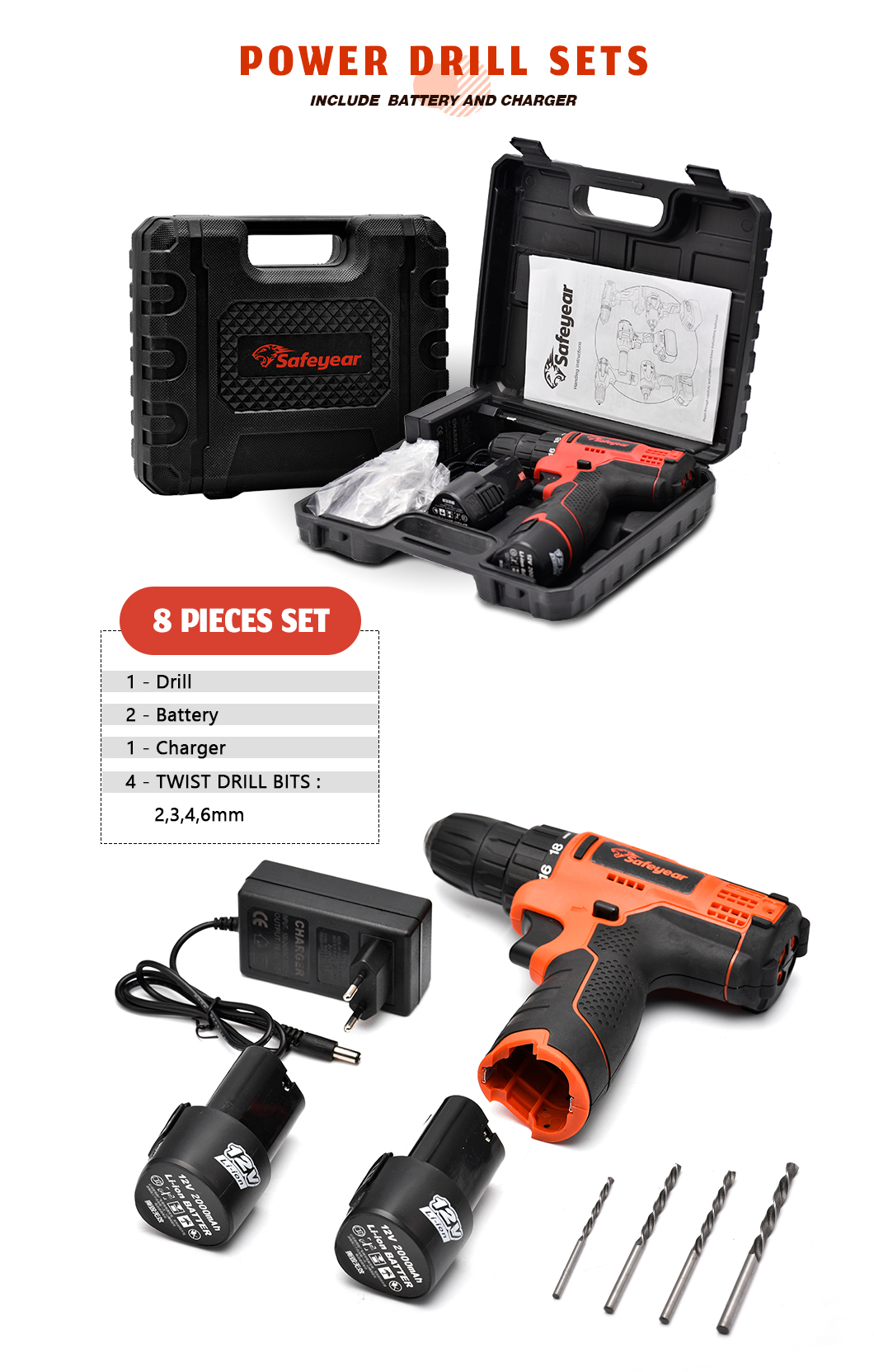 25N.M Cordless Power Drill Tools 12V Lightweight Cordless Screwdriver 18+1 Gear