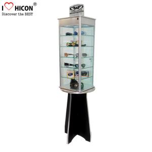 China Floor Standing Top Illuminating Sunglasses Display Cases With Transparent Glass on sale