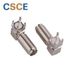China 50 Ohms PCB Mount SMA Connector , Right Angle SMA Connector Ni Plated Tray on sale