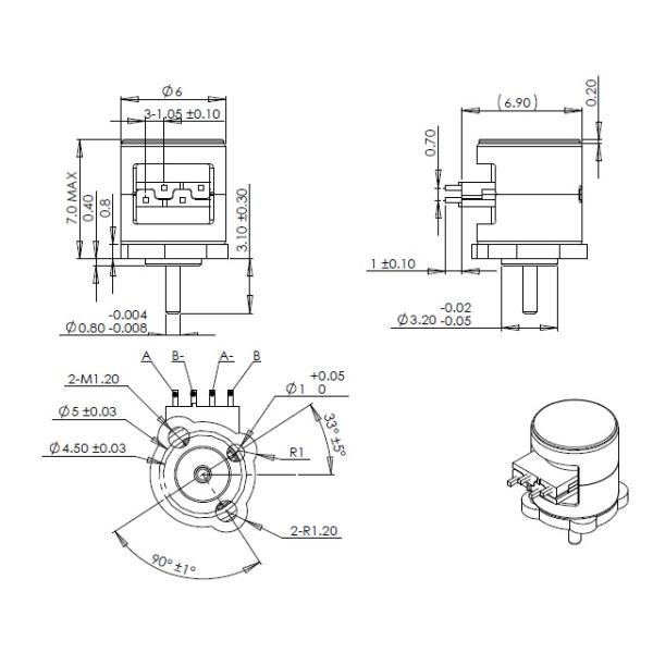 6mm Dia PM Micro Stepper Motor 3.3V Long Life 2 Phase Mini Step Motor