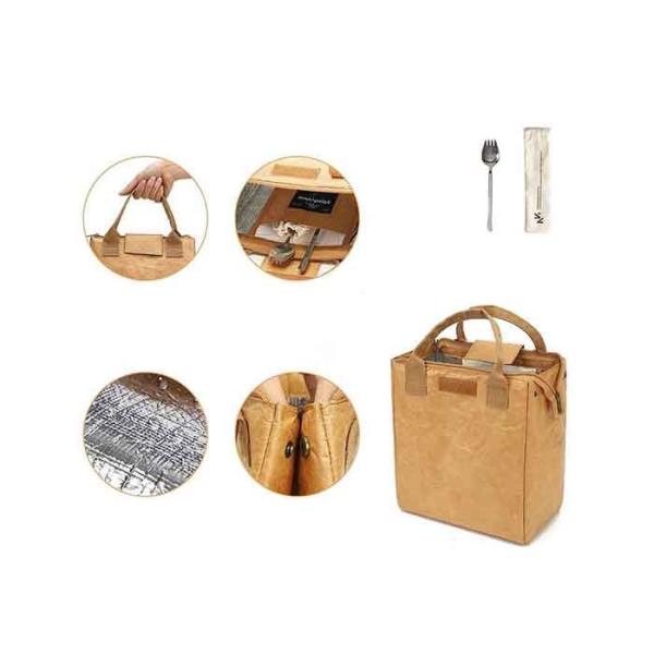 6 Hours Insulated Brown Tyvek Lunch Cooler Bag With 1 Color Printing