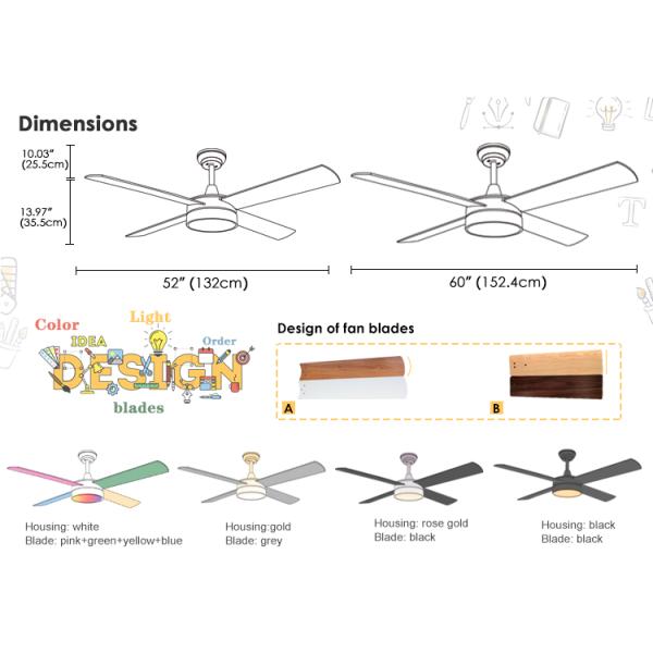 led ceiling fan DCF-W986 35/60W Low Noise Large Airflow 4 MDF Blade Modern Ceiling Fan LED Light