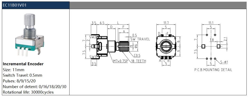 Factory Customized Rotary Encoder Ec11 11mm Metal Shaft Encoder