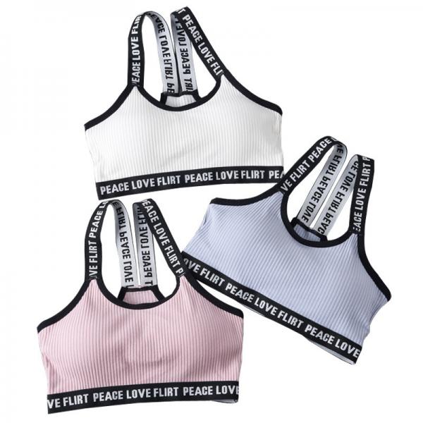 Quality 100% Cotton anti-bacterial  Sport Cropped Top Bra Push Up Running Yoga Bra Cotton Letters Sport Tops For Women Gym Wear for sale