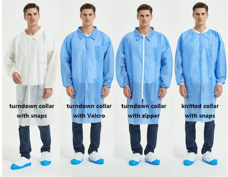 Unisex PPE Robes Disposable White Polypropylene Work Gowns Sf Lab Coats with Waterproof Micro-Porous Film, Hook &amp; Loop Fasteners, Elastic Wrists