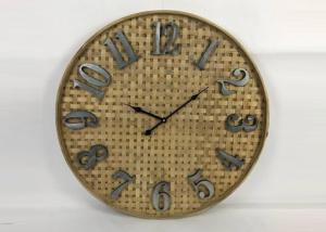 China ZYWSC002 Farmhouse Bamboo Rattan Silent Noiseless Large Round Wall Clock Country Style For Home on sale