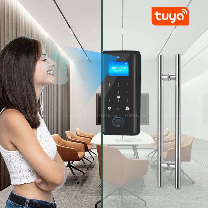 Wholesale Tuya Smart Fingerprint Door Lock 3D Face Passcode IC Card Glass Door Biometric Lock from china suppliers