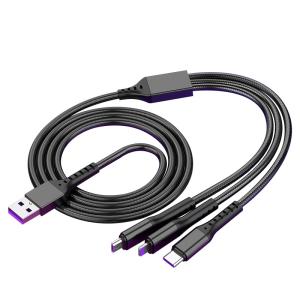 China Nylon 4ft Multi USB Charging Cable 3 In 1 Universal Charger Cord on sale