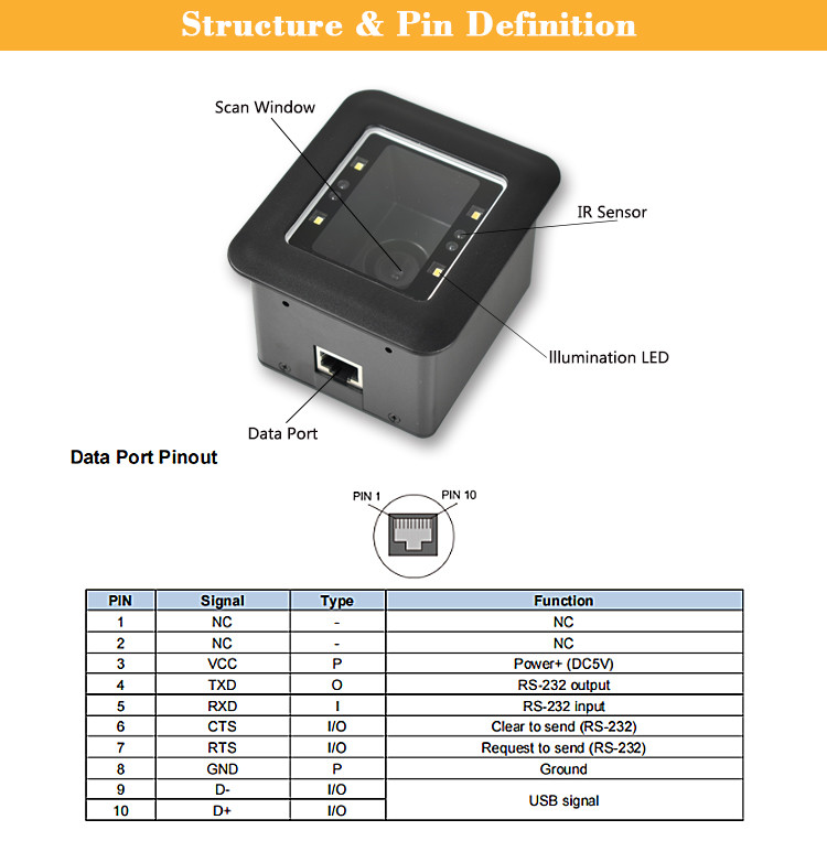 2D Turnstile Barcode Scanner Module Wiegand QR Code Multiple Interface
