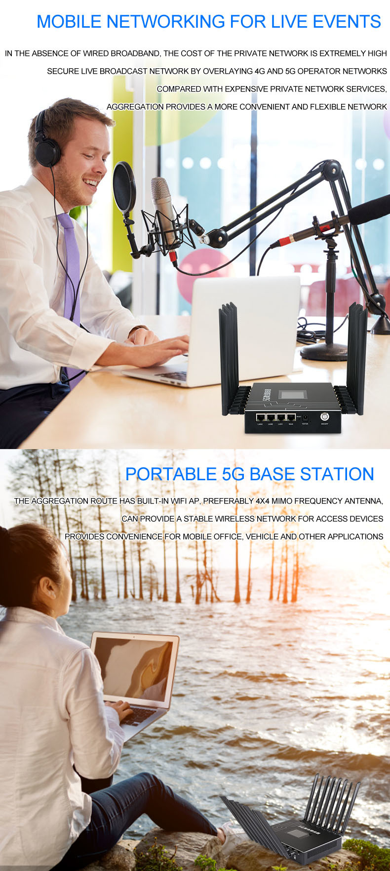 Multi Link Black Network Bonding Router 4G 5G WiFi With 4 SIM Card