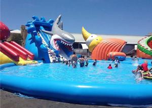 China Customized Inflatable Water Parks , Giant Shark Inflatable Swimming Pool With Slide on sale
