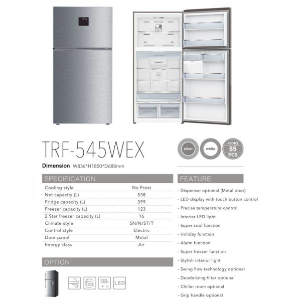 SASO Top Freezer Frost Free Refrigerator 545 Liter No Frost Removable Board