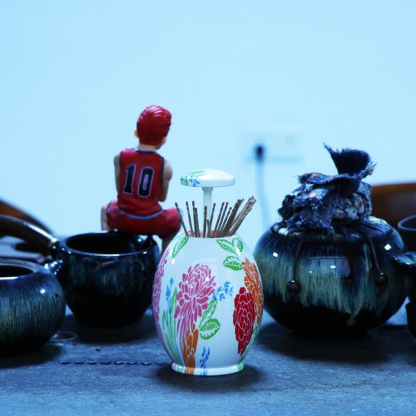 Pink Flower Pattern Kitchen Abs Automatic Toothpick Holder