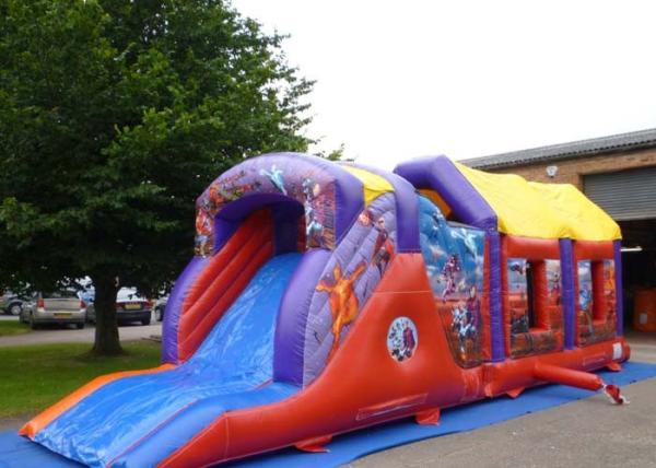 Quality 2 Part Assault Course Hero Inflatable Bouncy Obstacle Course Games Summer for sale