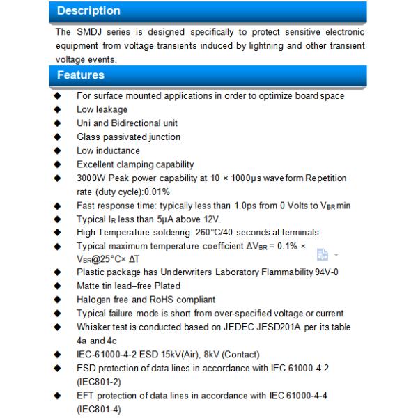 Free Sample DO-214AB SMD TVS diode china supplier SMDJ series passive components SMDJ64A