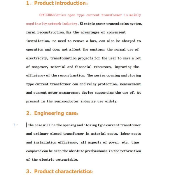 Opct38al open type current transformer opening 100A/5A 150A/5A 200A/5A 250A/5A 300A/5A 400A/5A 500A/5A 600A/5A