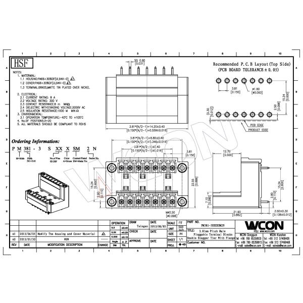 ROHS PA66 3.81mm Pluggable Terminal Block Connector With Ear
