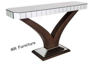 China Victor Style Mirrored Console Table For Living Room Black Wooden Base on sale