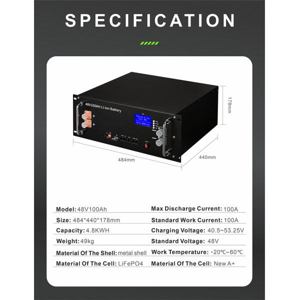 10kwh 400ah 300ah Solar Panel Rack Mounted Lithium Battery 100kw 48v 100ah 200ah