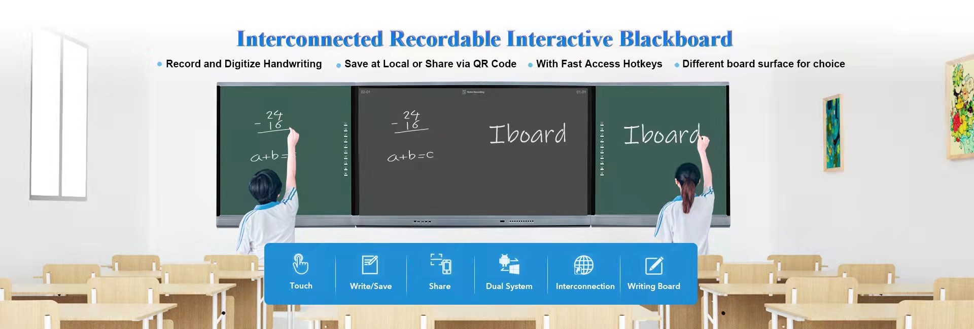 75 Inches Interact Whiteboard & Blackboard Dual System Chalk Writing&Computer Operation For Meeting Teaching & Training