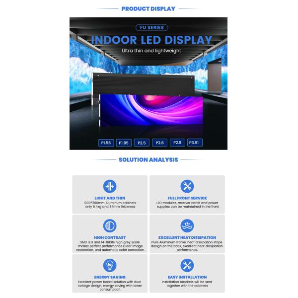 Aluminum Cabinet Indoor LED Screen P1.56 P1.95 P2.5 P2.6 P2.9 P3.91, 500x250/750x250/1000x250mm for Exhibitions & Retail Displays