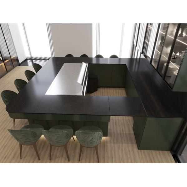 Full-Wall Stainless Steel Wine Cabinet With Storage And Seating In Elegant Black