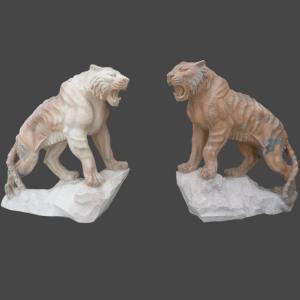 China Outdoor stone carving garden marble tiger sculpture, china stone sculpture supplier on sale