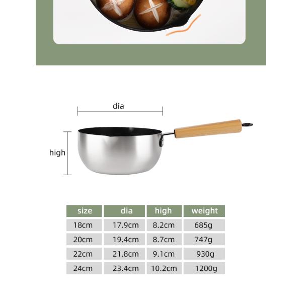 Nonstick Japanese Sauce Pan Single Handle Stainless Steel Sauce Pan