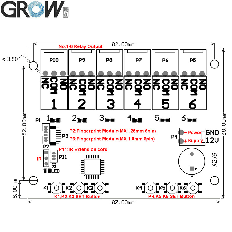 Grow K219-a+R503 Programmable Multiple Relay Fingerprint IR Control Board