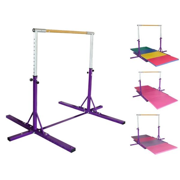 Gym Adjustable Horizontal Bar Gymnastics Training Sports Equipment W/Gym Mat