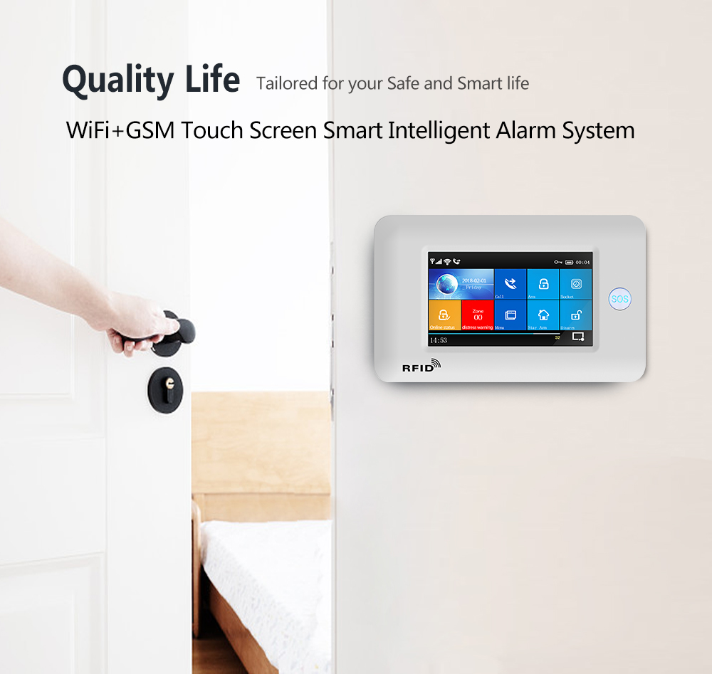 433Mhz WIFI GSM Alarm System 1900mHA Smart Alarm Sensor Touch Screen