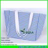 Buy cheap LDFB-015 striped canvas totes white cotton braid handles beach canvas bag from wholesalers