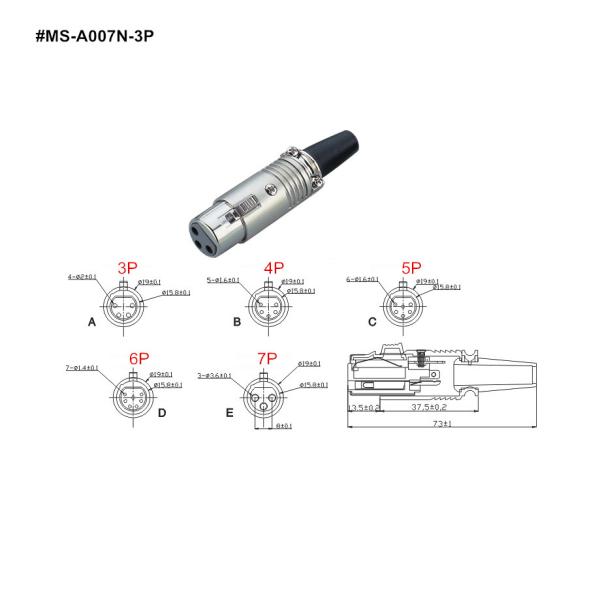 XLR Connector,3 Pins with Nickel Contacts.Rohs. MS-A007N-3P