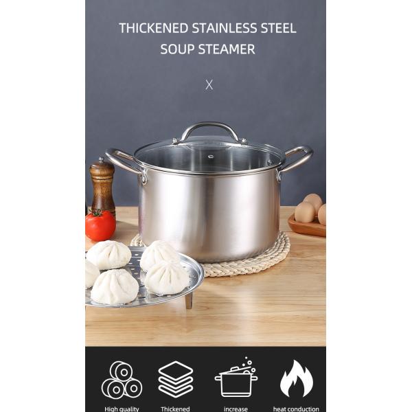 Multi-function Silver Kitchen Cookware Cooking Pot Induction Stock Pot Stainless Steel Soup Pot With SS Handle