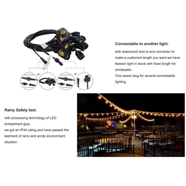Summer Outdoor Light String Set Edison Bulb Extension Line Outdoor Round Light String