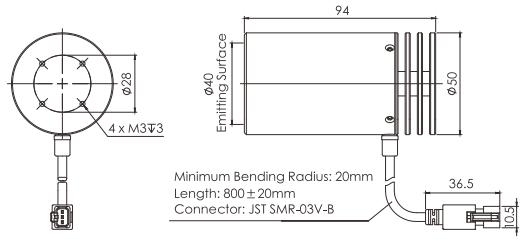 50mm Diameter Collimated Led Light Source Long WD Large Effective Illumination Area