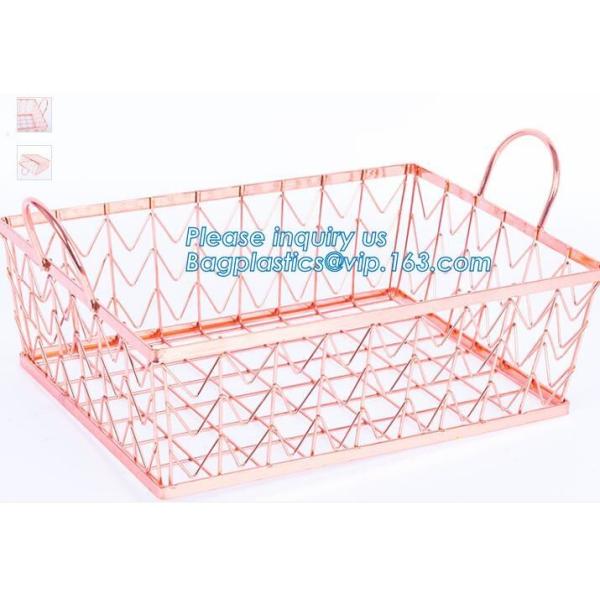 supermarket custom oblong wire metal storage baskets, Rose-Gold Fruit Baskets Storage Baskets Metal Wire Baskets, wire