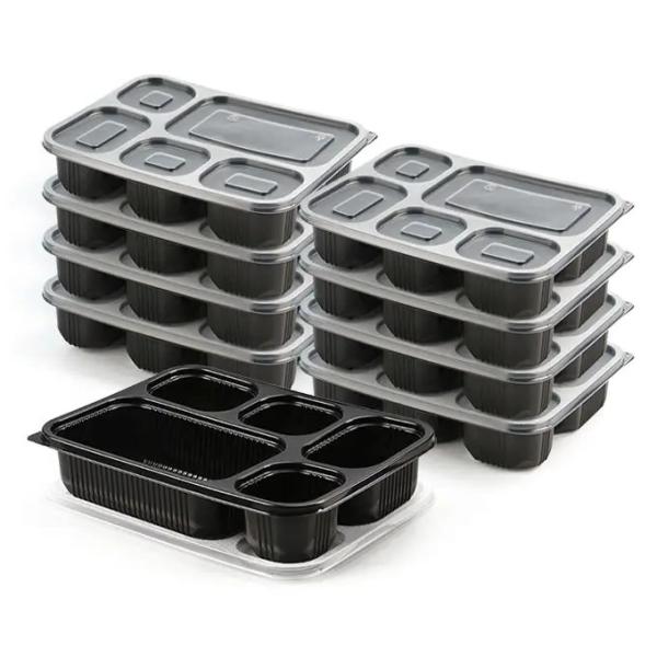 5 Compartment Meal Prep Containers With Lids - Food Bento Boxes Stackable Reusable Disposable Microwave