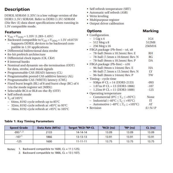 MT41K256M16TW-107:PTR Tvs Diode Smd Ic Dram 4gbit Par 96fbga
