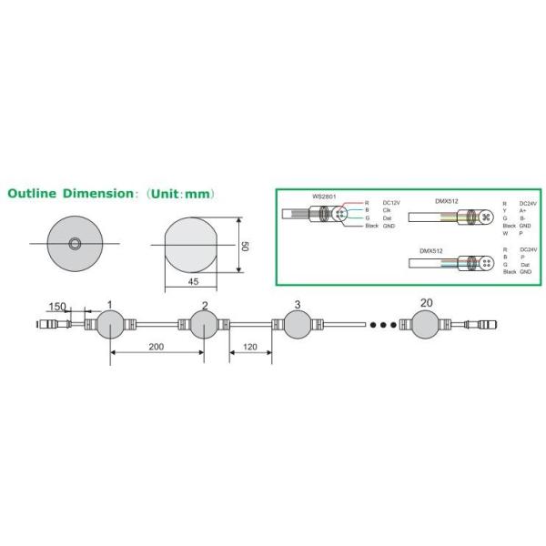 5m 25 dmx ball strings led point light pixel 3d globe curtain lights programmable decoration