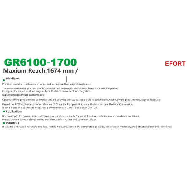 Painting Robot For Furniture Metal Hardware GR6100-1700 Payload 10kg Reach 1674mm