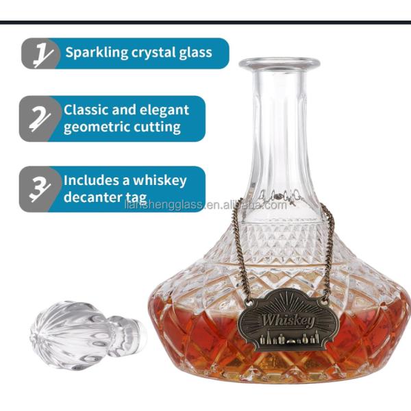 Whiskey Brandy Vodka Tequila Glass Bottle Decanter with Label and Leak Stopper Perfect