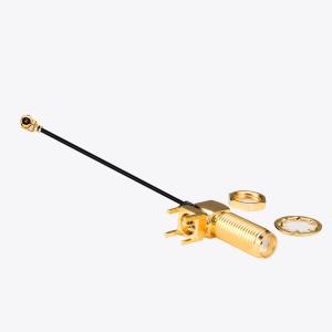 China Right Angle PCB Connector Inner Bore To IPEX Coaxial Cable Assembly RF1.13 RF1.37 RG178 on sale