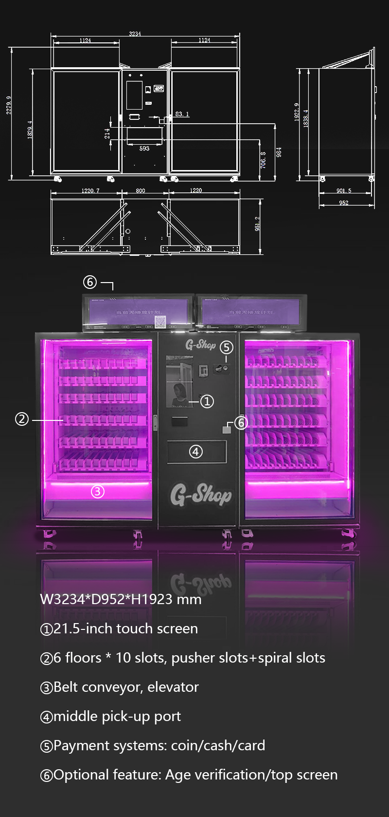 Large Combo Vending Machine two in one snacks  vending machine with eU age verifier