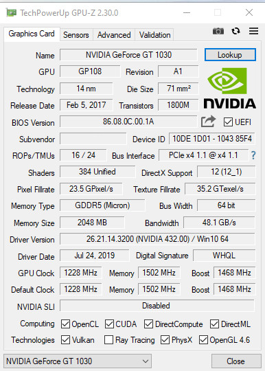 PCWINMAX Geforce GT 1030 4GB GDDR4 Single Fan ATX Graphics Card Support DirectX 12 DP HD Port VGA Card