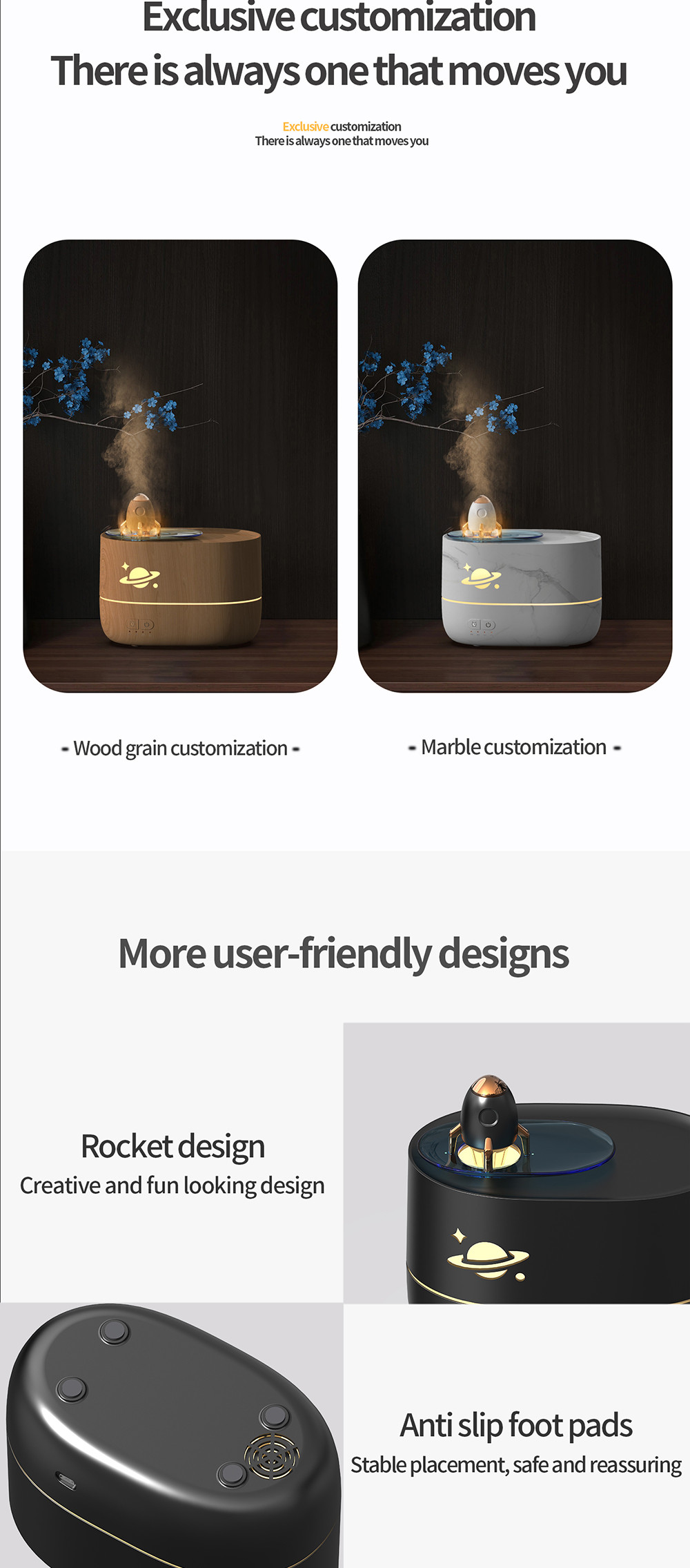 350ml Capacity Rocket Fire Flame Humidifier With 2/4/6 Hrs Timer Setting